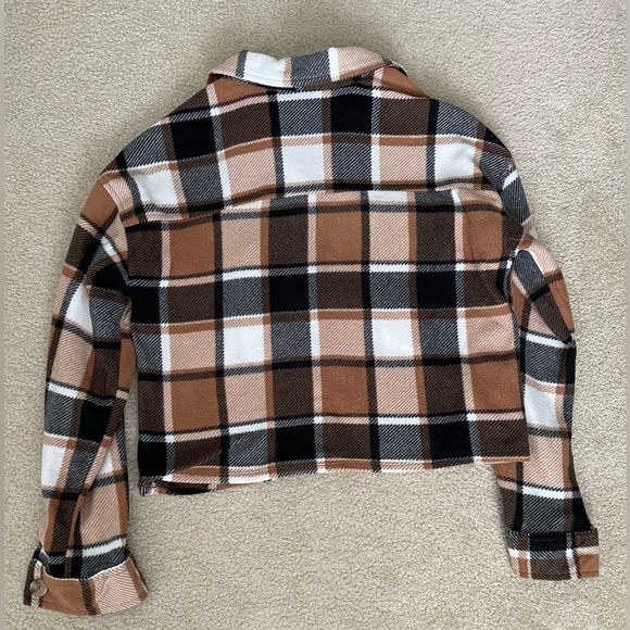 Just Polly New York Plaid Flannel Cropped Button Down Shacket XS - Picture 2 of 4